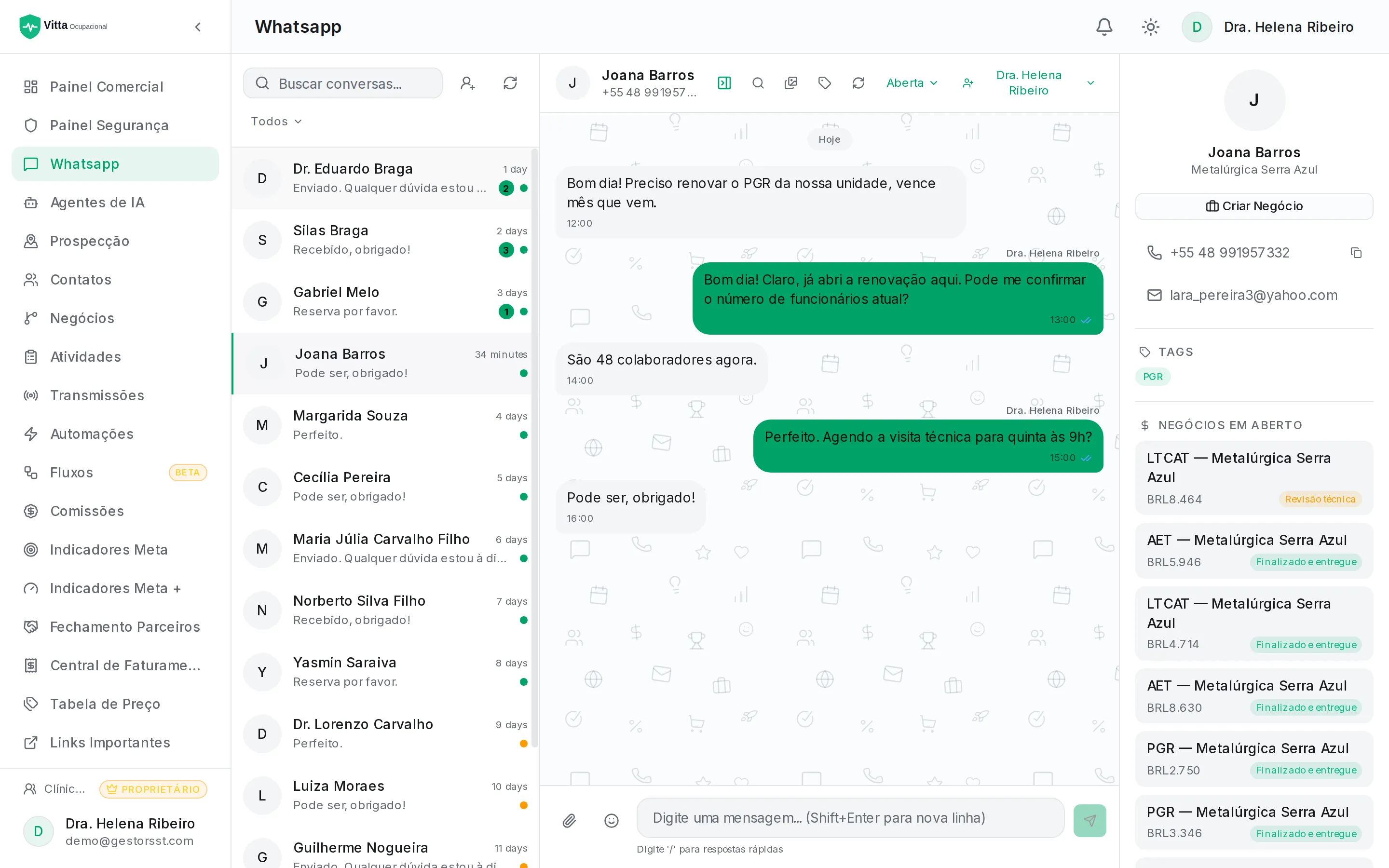 Inbox WhatsApp + Agentes de IA no Gestor SST