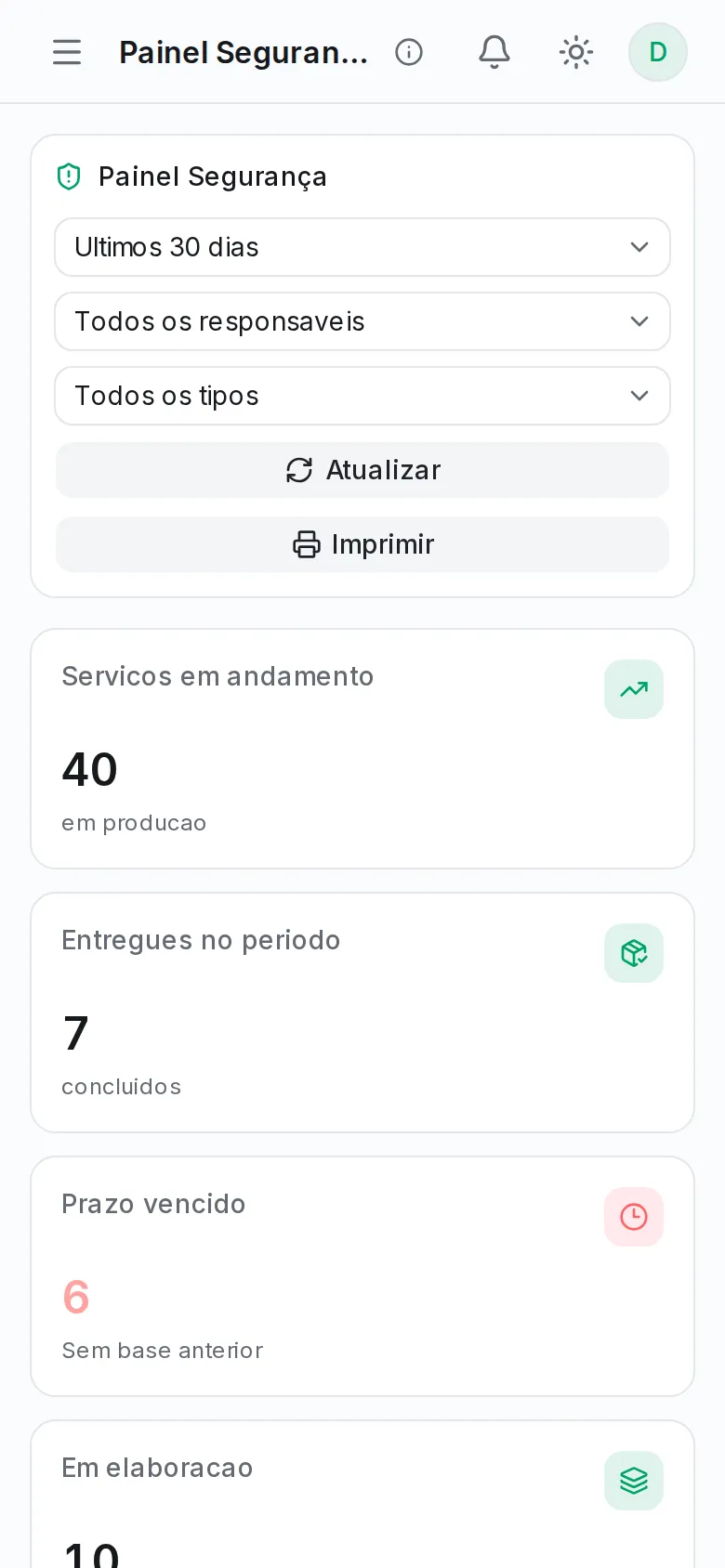 Painel Segurança no celular